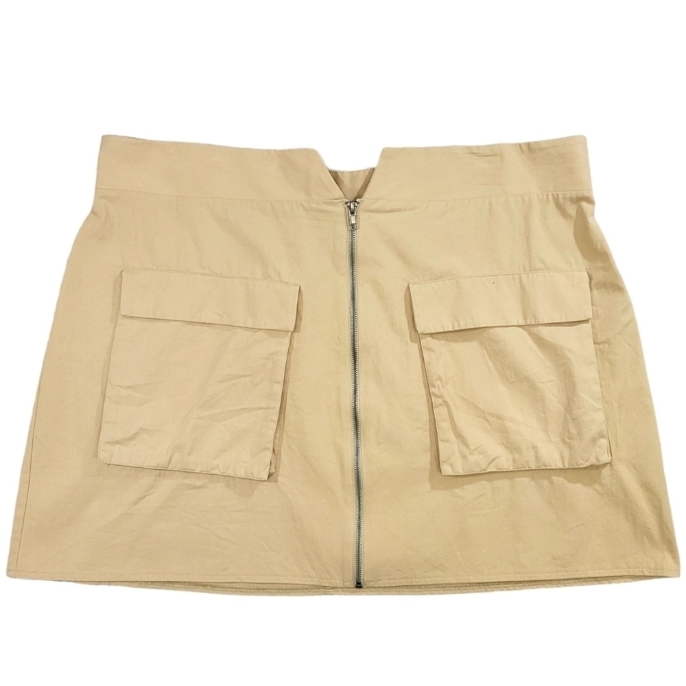 ASOS Zip‎ Front Cargo/Utility Kahki Colored Skirt 100% Cotton Size 20